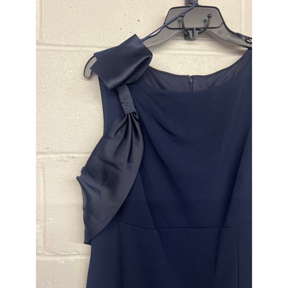 NWT SLNY Size 10P Navy Blue Slit Bow Accent Unlined Sleeveless Formal Gown Dress - Picture 5 of 7
